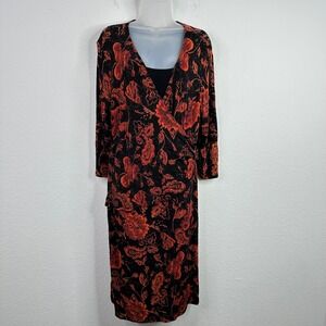 Mirasol Dress Women L Floral Paisley Slinky Wrap Romantic Cottagecore Whimsigoth